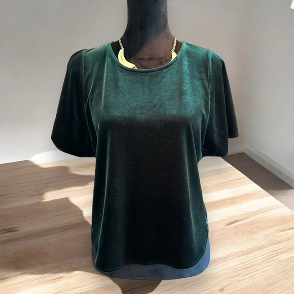Madewell‎ Velvet Butterfly Top dark green size medium curved hem - Picture 4 of 9